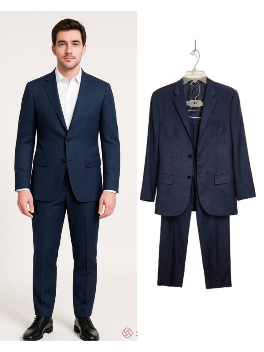 H&M 2-Piece Mens Navy Blue Slim Suit 2-Button Blazer Jacket Matching Dress Pants